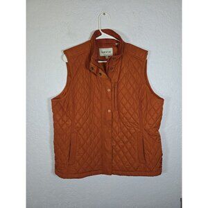 Orvis Rust Orange Diamond Quilted Vest Size Full Zip, Button X Large